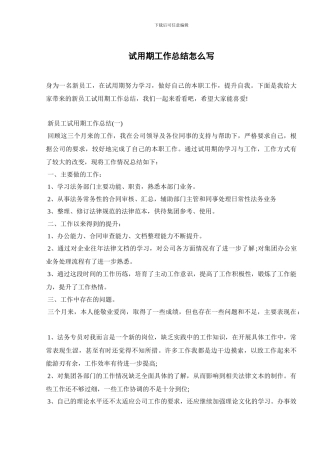 试用期工作总结怎么写