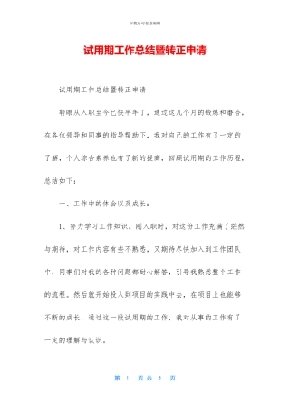 试用期工作总结暨转正申请