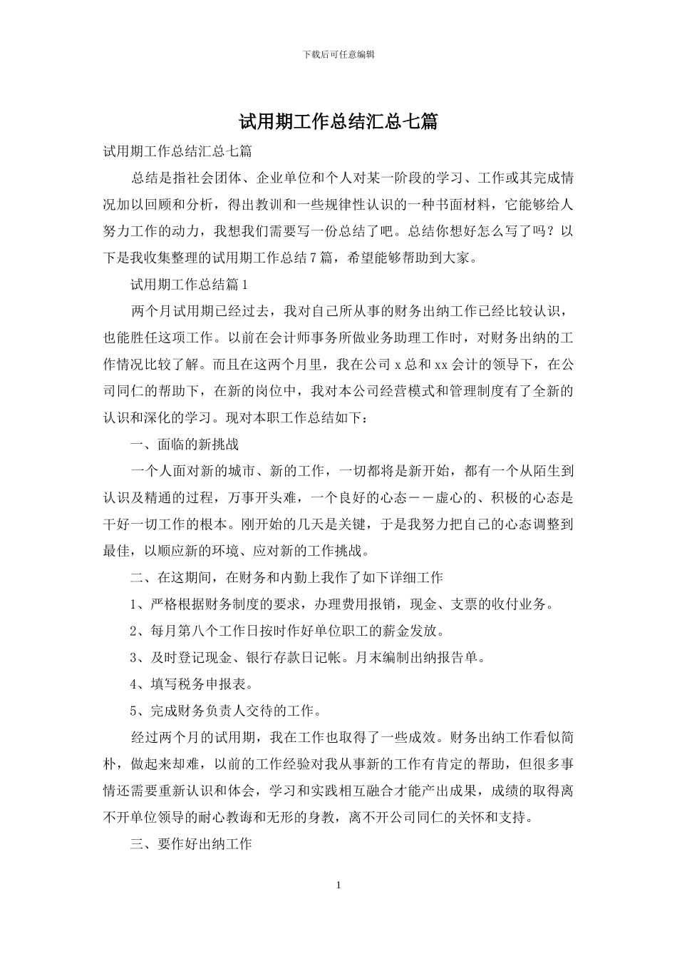 试用期工作总结汇总七篇_第1页