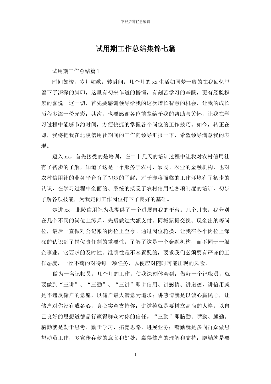 试用期工作总结集锦七篇_第1页