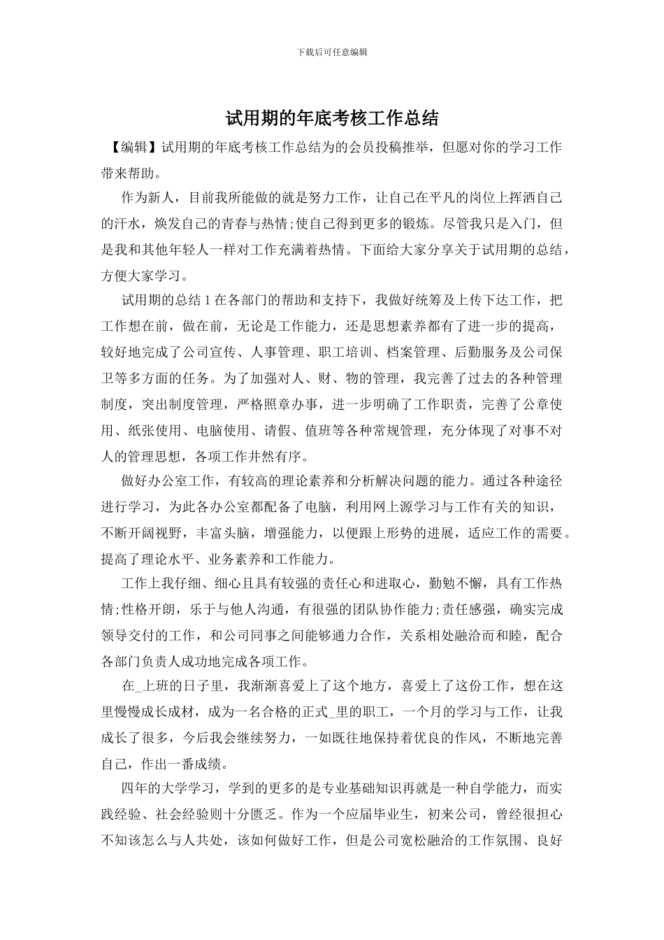 试用期的年底考核工作总结_第1页