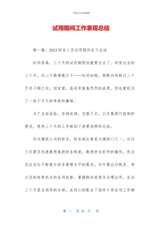 试用期间工作表现总结