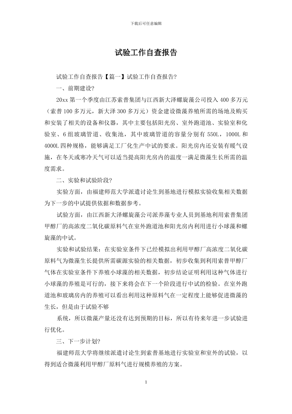 试验工作自查报告_第1页