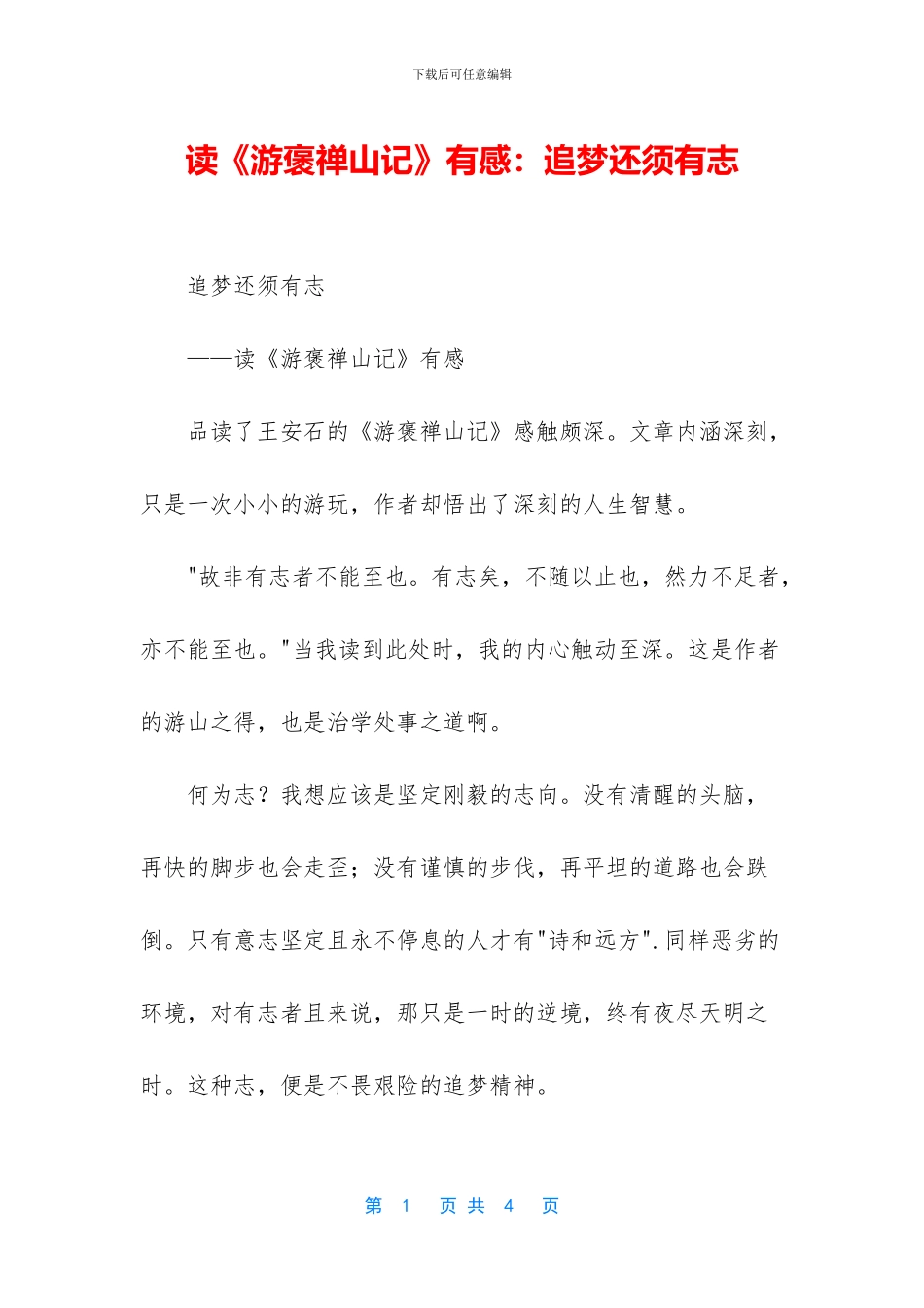 读《游褒禅山记》有感：追梦还须有志_第1页