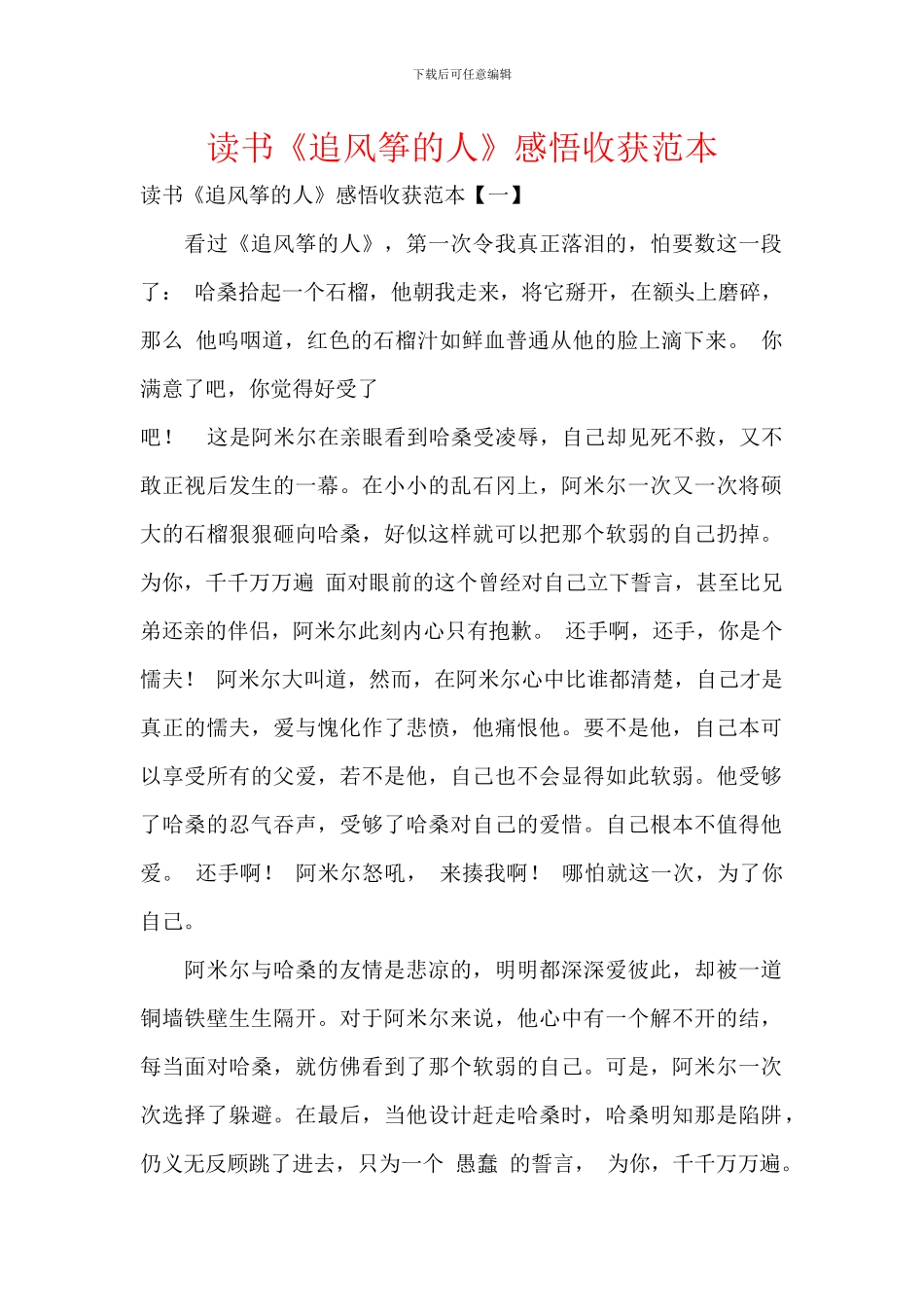 读书《追风筝的人》感悟收获范本_第1页