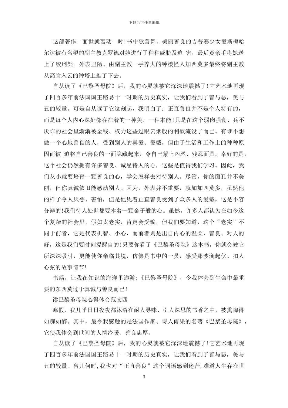 读巴黎圣母院心得体会范文五篇2024_第3页