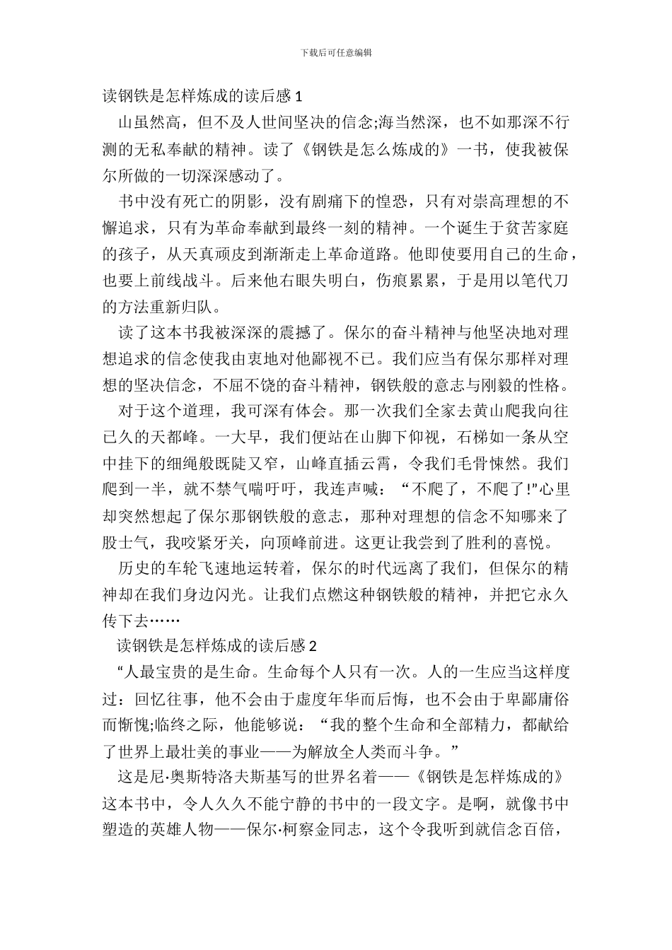 读钢铁是怎样炼成的读后感心得_第2页