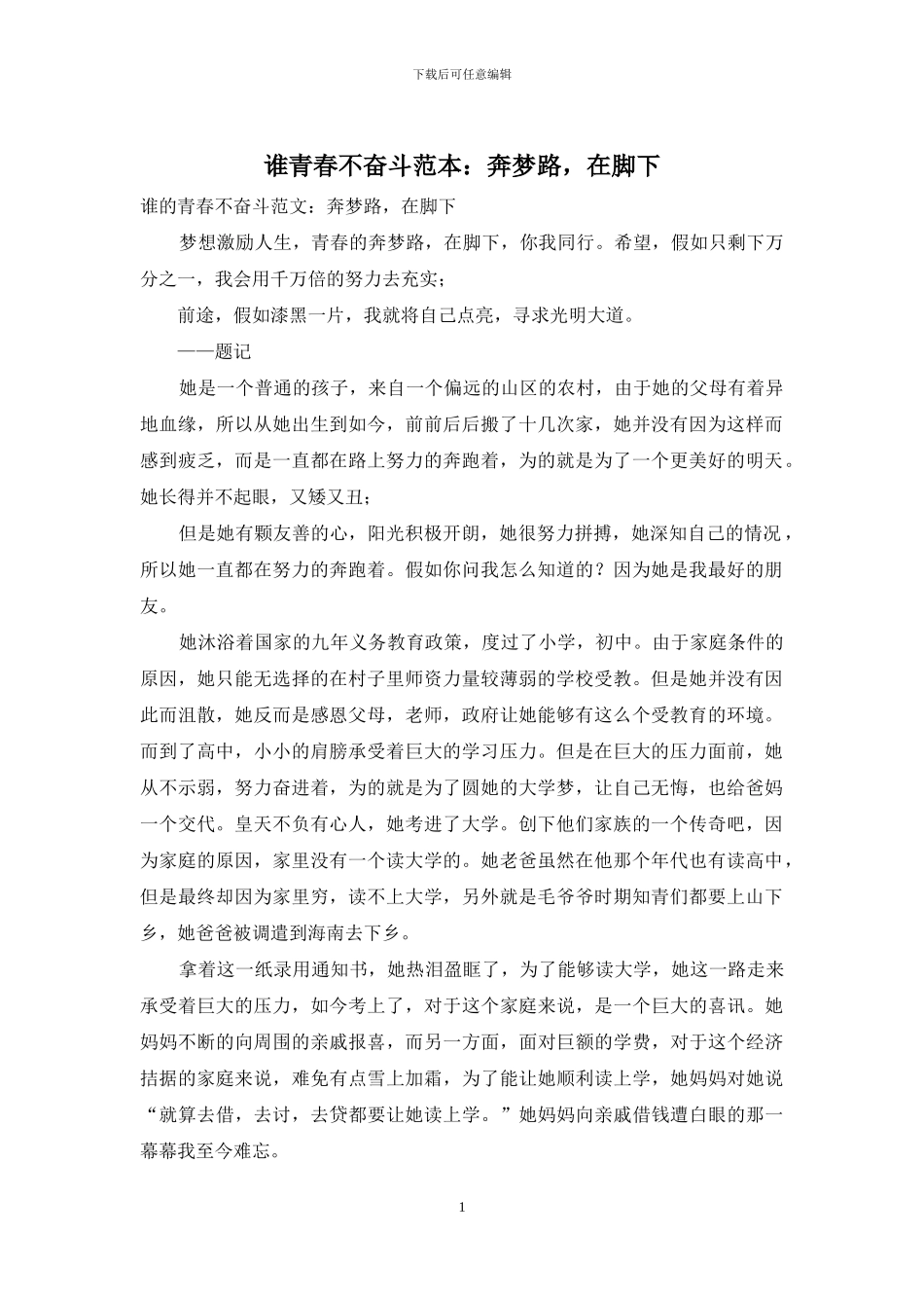 谁青春不奋斗范本：奔梦路_第1页