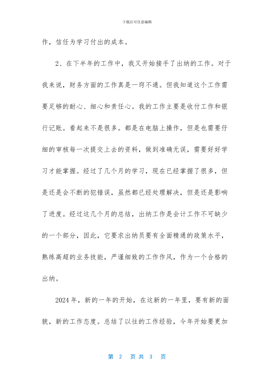 财务出纳个人工作总结_第2页