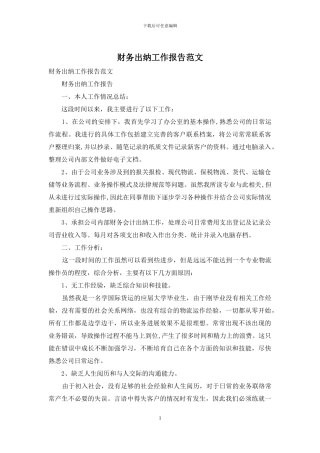 财务出纳工作报告范文