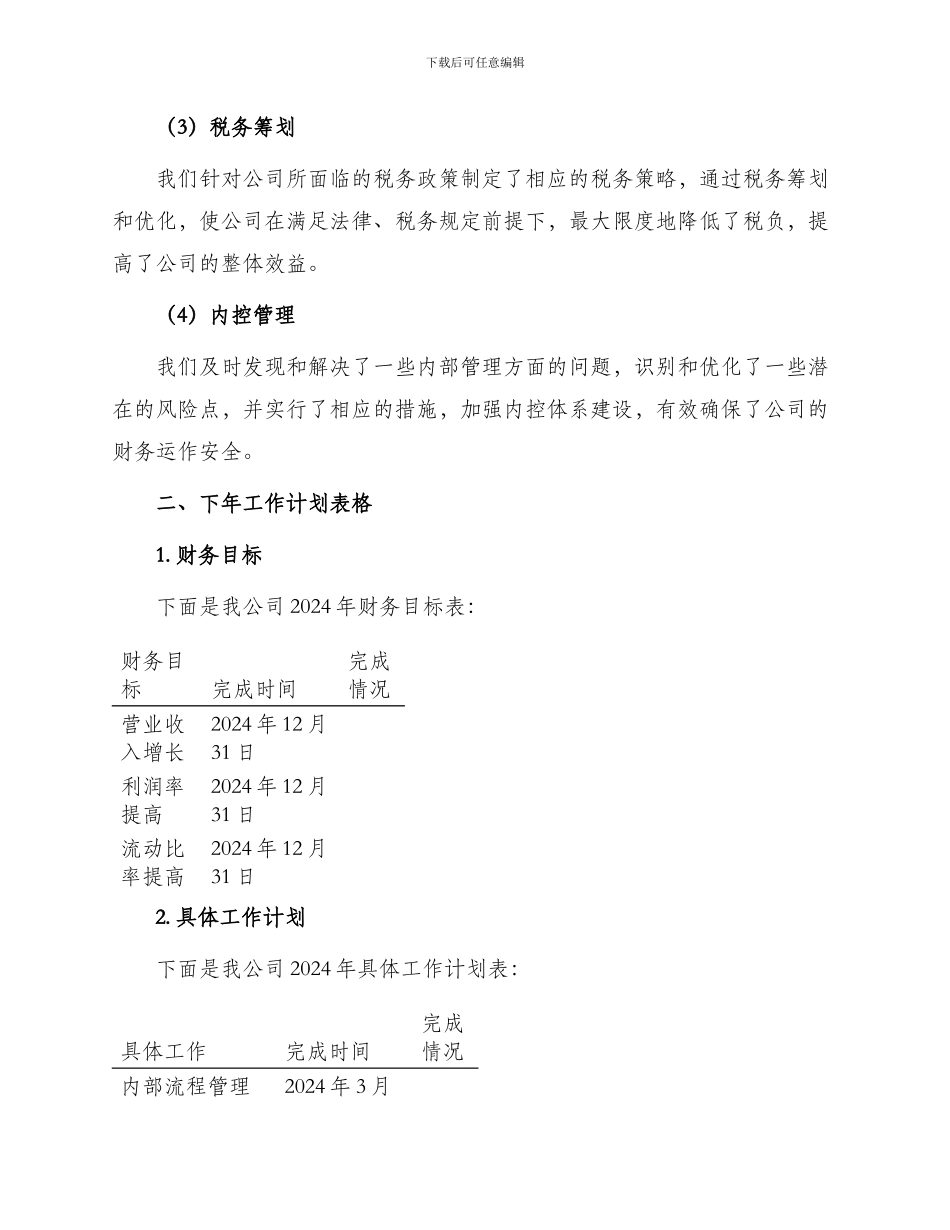 财务工作总结及下年工作计划表格_第2页