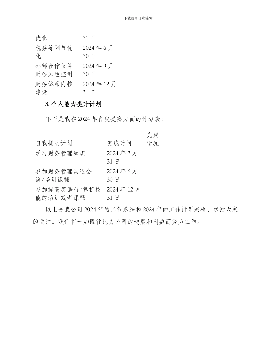 财务工作总结及下年工作计划表格_第3页