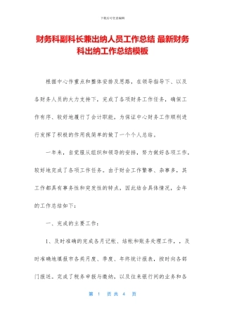 财务科副科长兼出纳人员工作总结