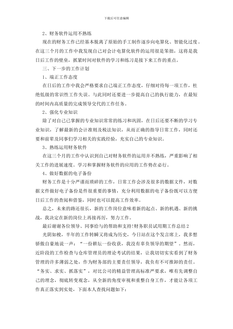财务职员试用期工作总结_第2页