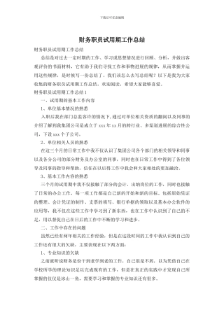 财务职员试用期工作总结