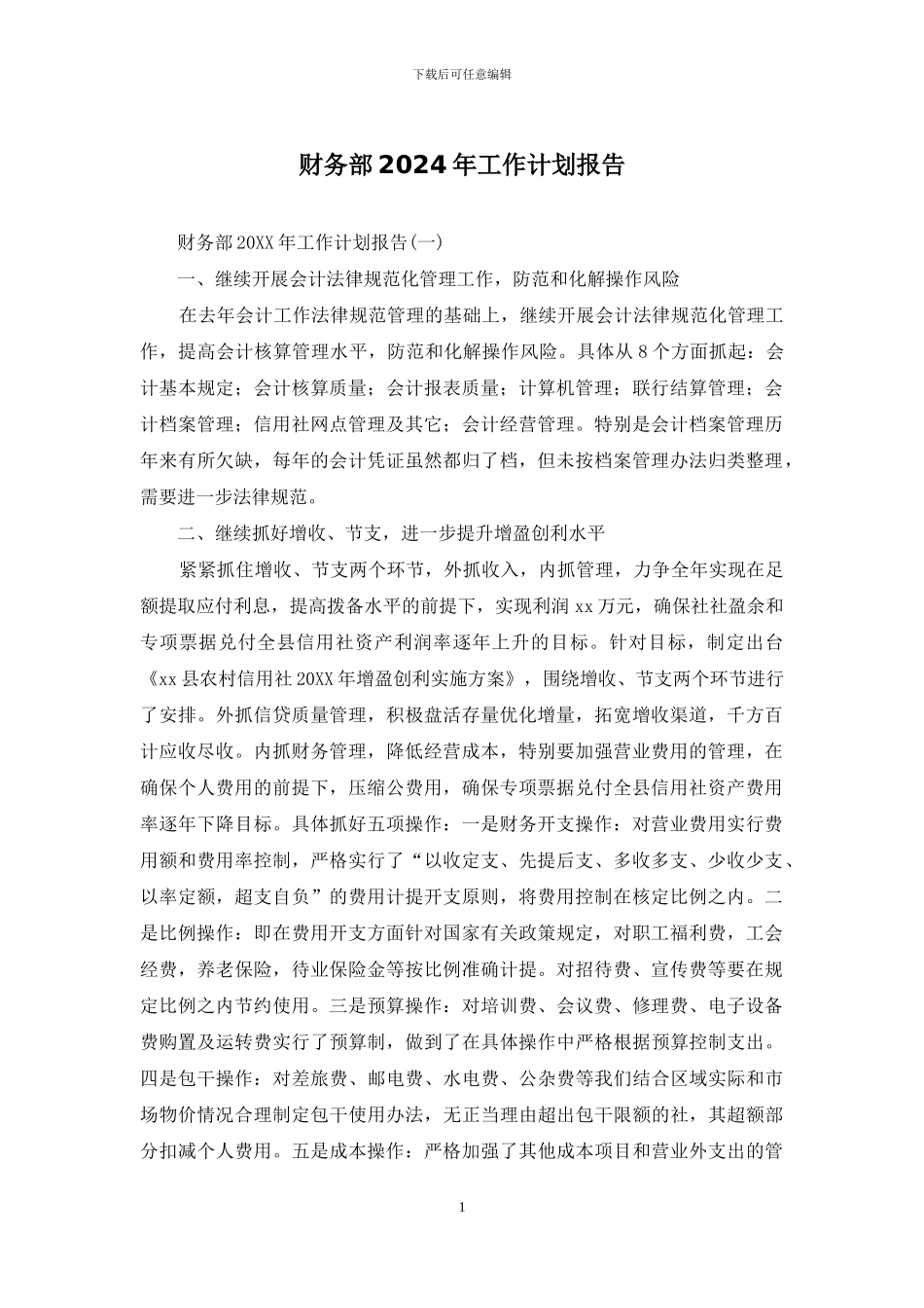 财务部2024年工作计划报告_第1页