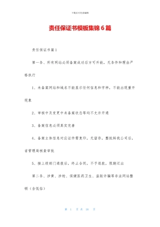 责任保证书模板集锦6篇