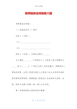 质押担保合同锦集六篇