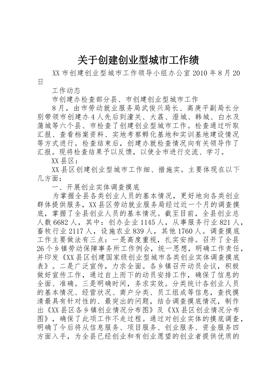 关于创建创业型城市工作绩_第1页