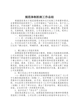 规范体制机制工作总结