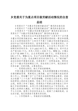 乡党委关于为重点项目做贡献活动情况的自查总结