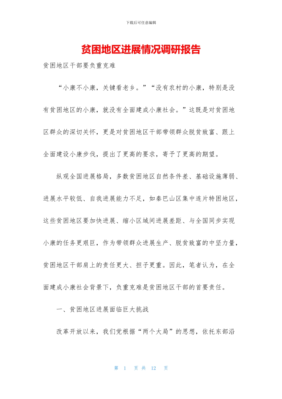 贫困地区发展情况调研报告_第1页