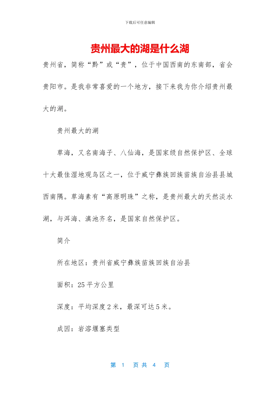 贵州最大的湖是什么湖_第1页