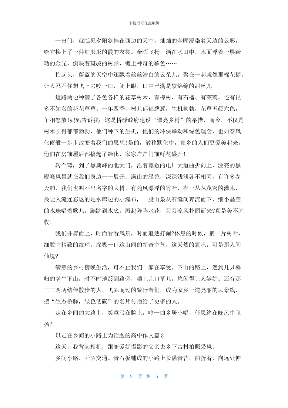 走在乡间的小路上高二作文600字_第2页