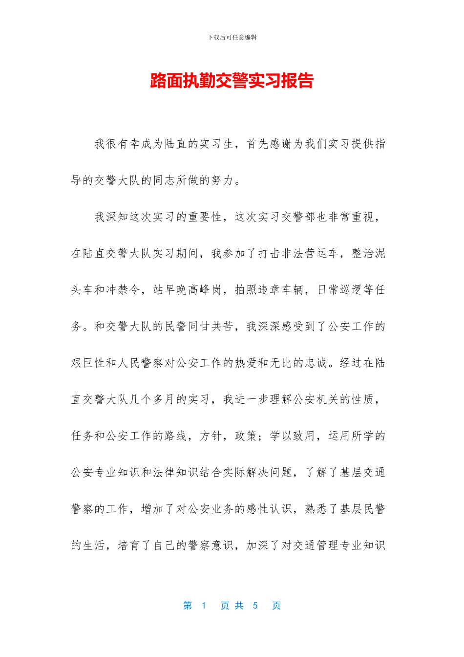 路面执勤交警实习报告_第1页