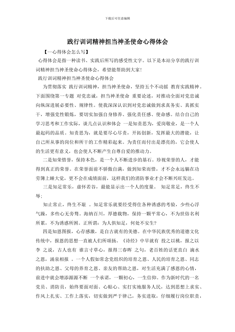 践行训词精神担当神圣使命心得体会_第1页