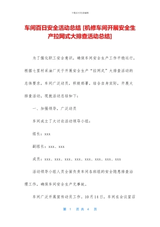 车间百日安全活动总结