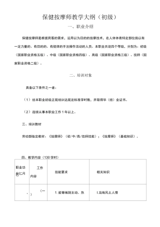 保健按摩师初级教学大纲
