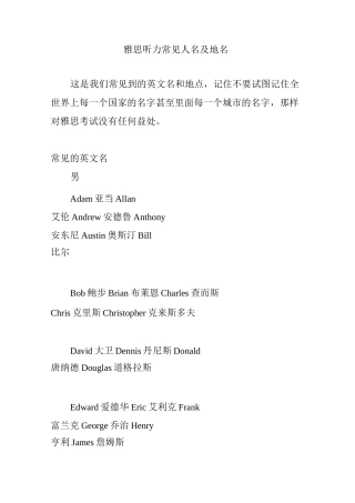 雅思听力常见人名及地名