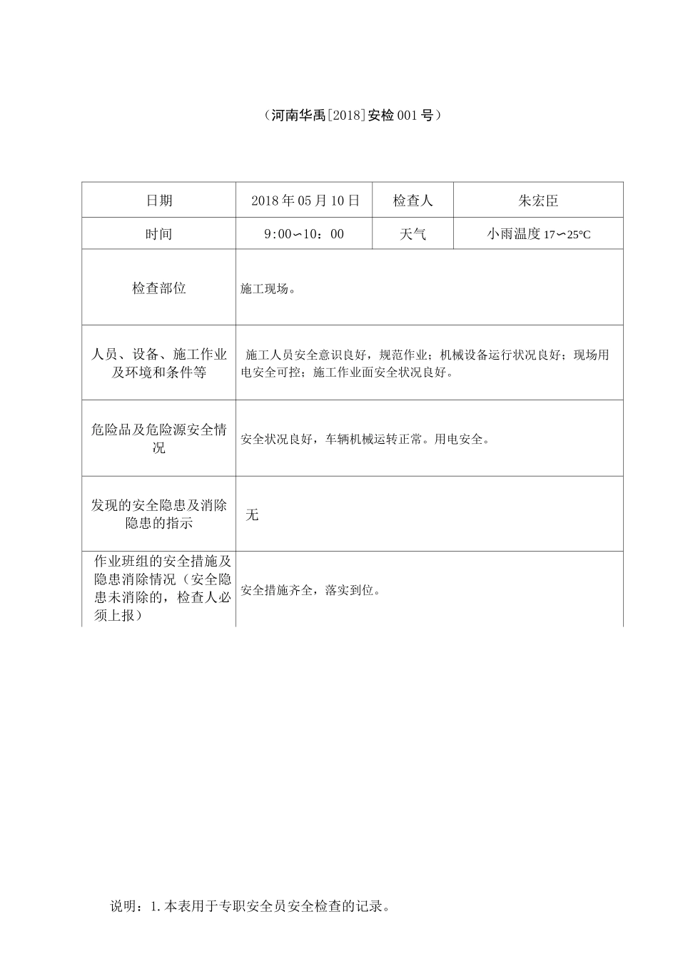 水利工程安全检查资料3安全检查记录_第1页