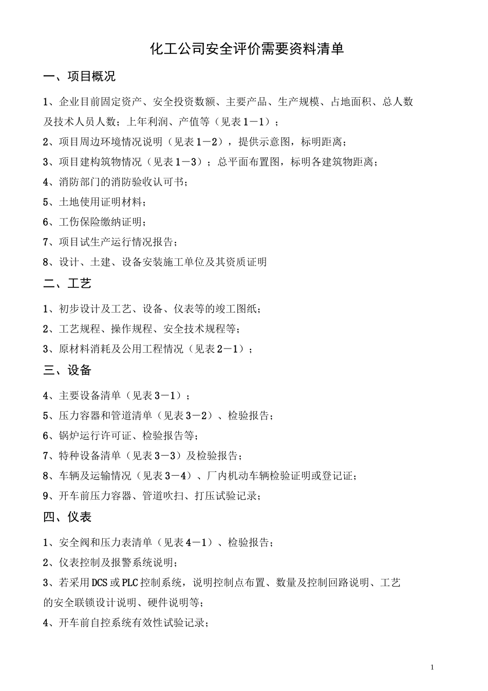 化工公司安全验收评价需要资料清单_第1页
