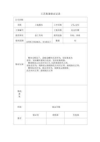 工艺装备验证记录
