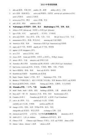 2015年中考词性转换