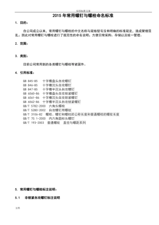 2015年常用螺钉与螺栓命名实用标准