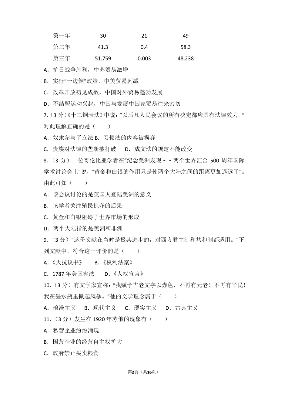 2015年广东高考历史试卷高考真题_第2页