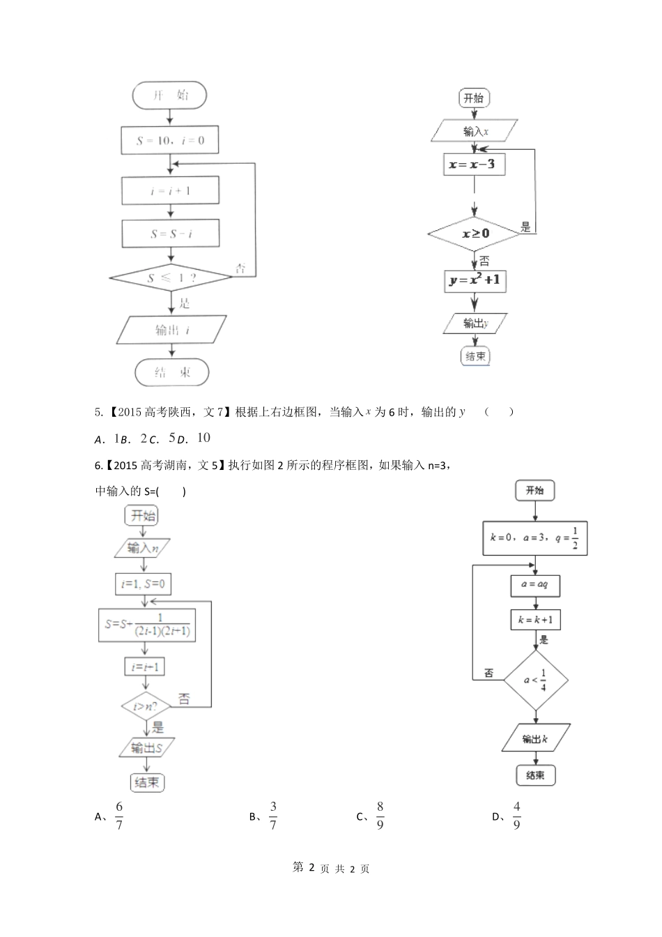 2015年高考数学文科试题分类汇编：程序框图、算法_第2页