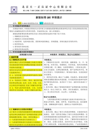 2015新版标准QMS审核提示
