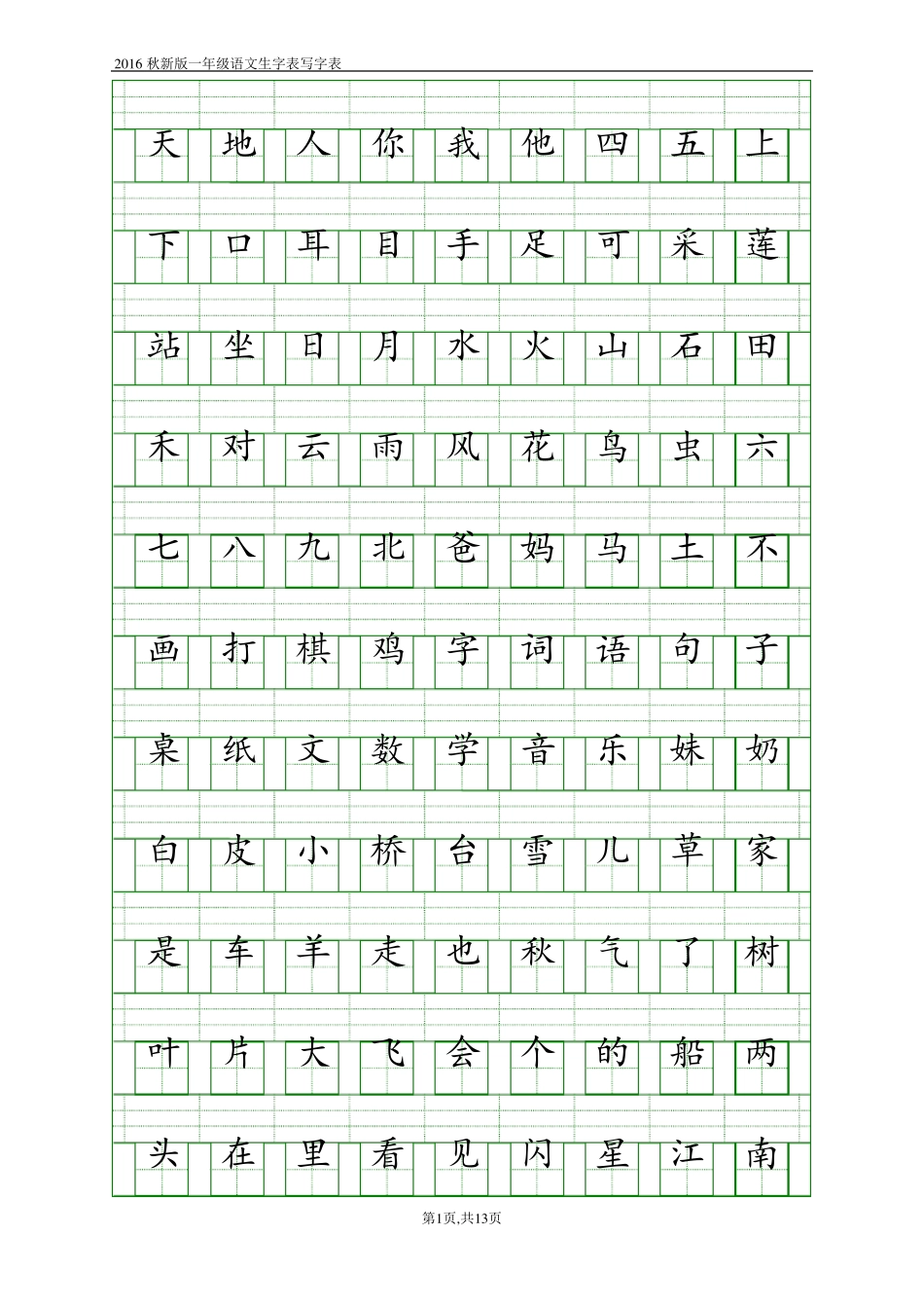 2016一年级生字注拼音表写字表_第1页