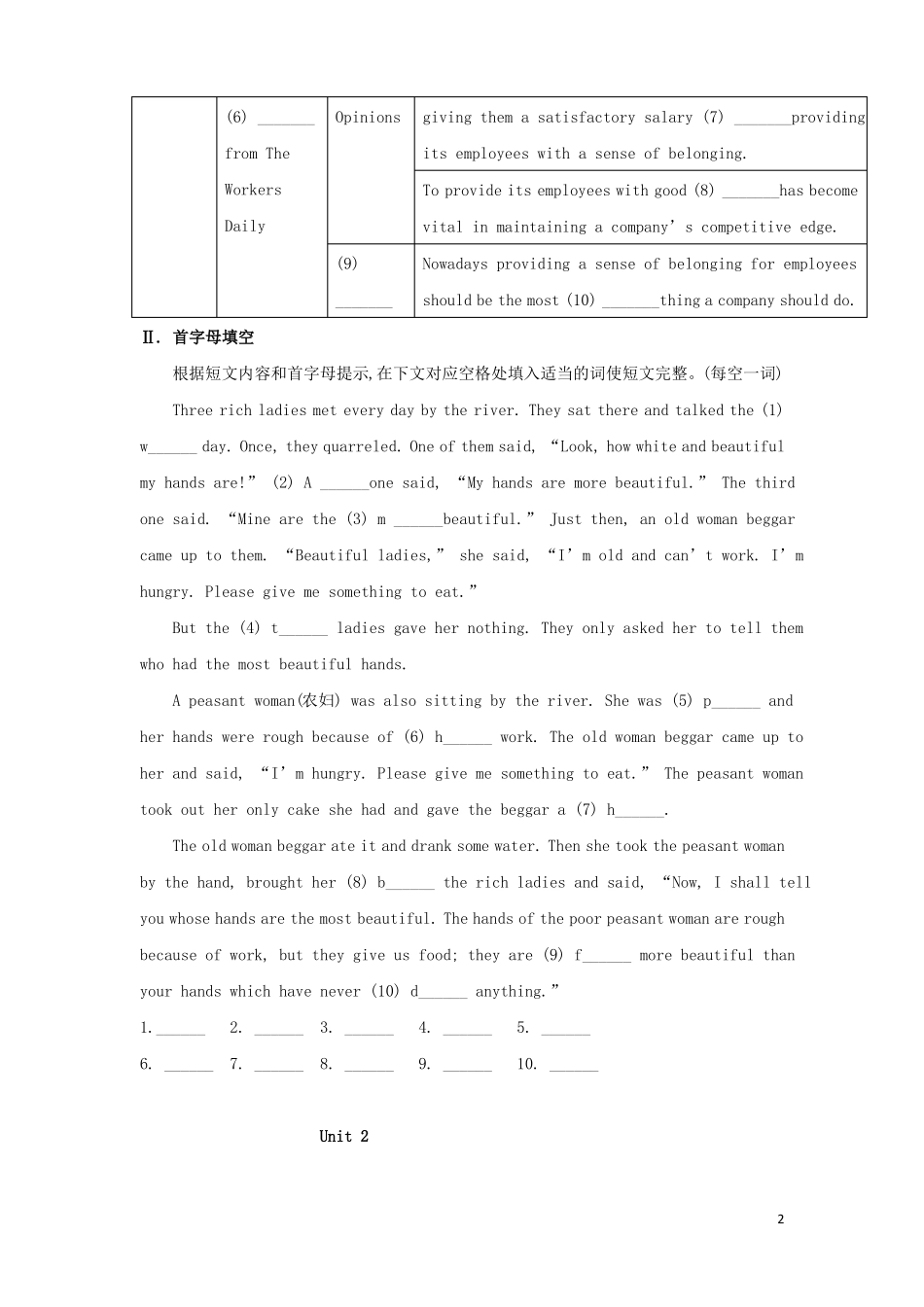2016年中考英语专题复习任务型阅读和首字母填空专项训练_第2页