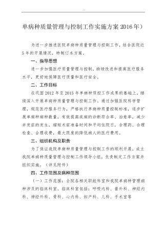 2016年单病种质量管理方案计划解决方法与控制工作实施解决方法