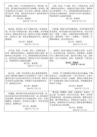 2016年秋季五年级5班学生评语