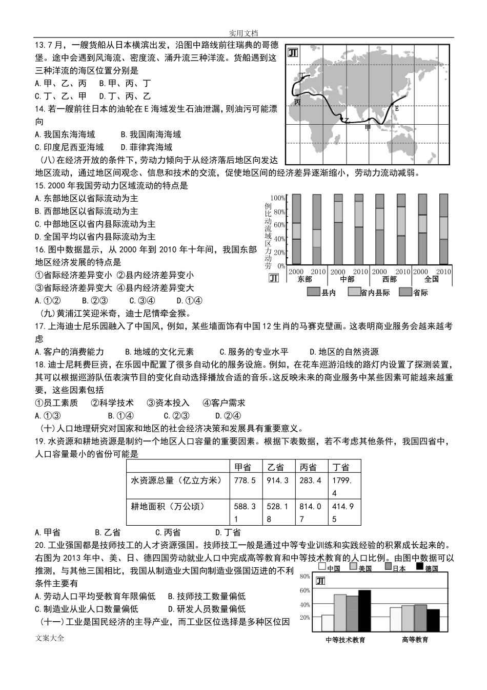 2016年高考地理上海卷超高清_第2页