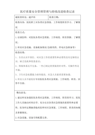 2016超声科医疗质量安全管理管理与持续改进检查记录