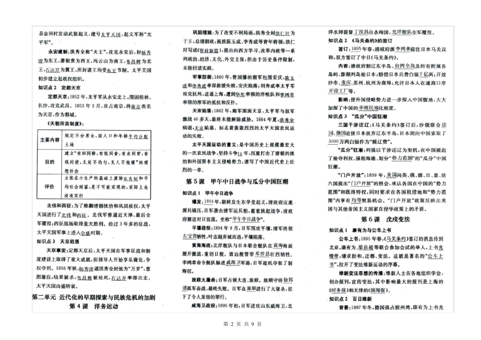 2017-2018人教版新教材+八年级历史上册+知识点归纳高清扫描版_第2页