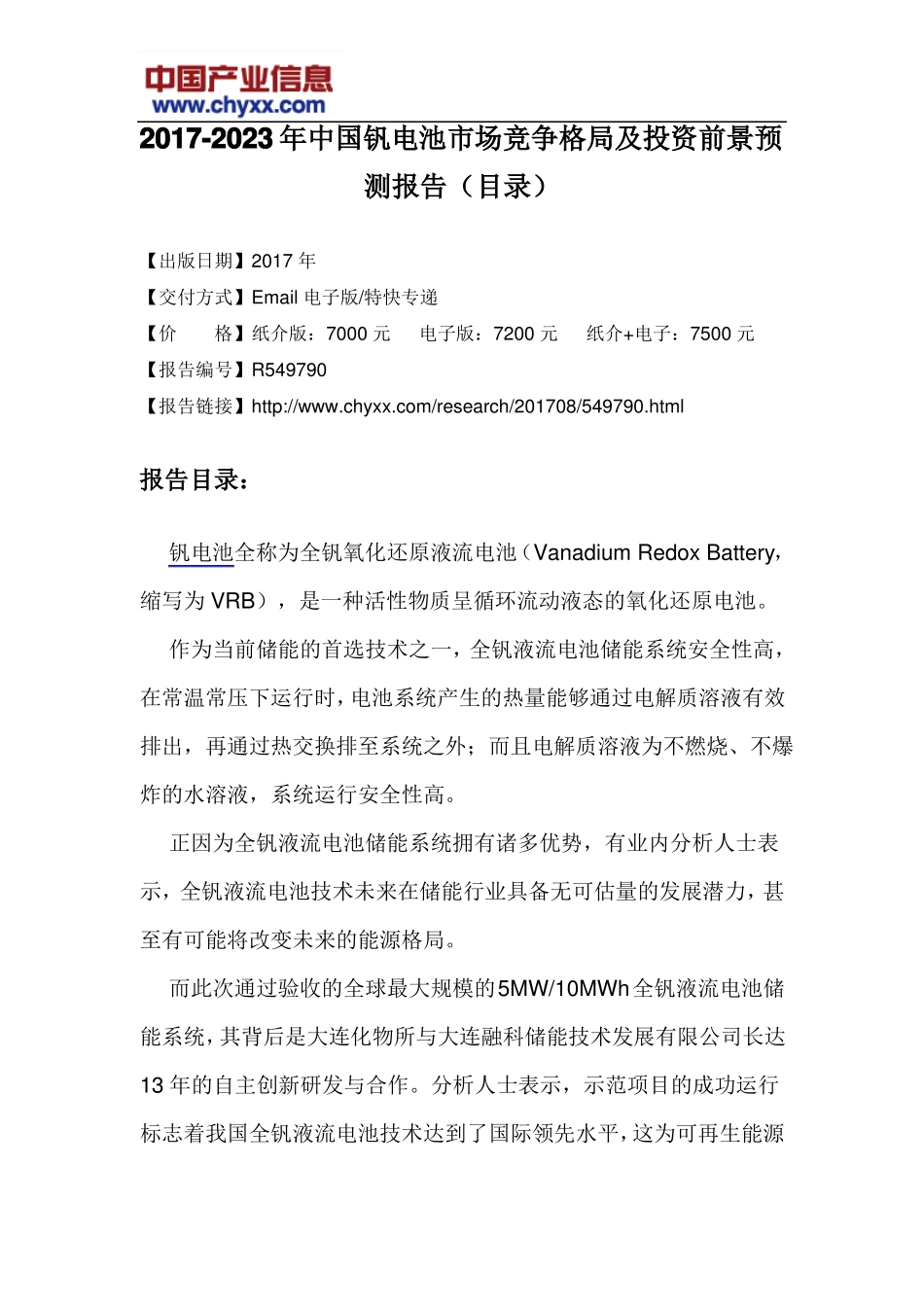 2017-2023年中国钒电池场竞争格局报告目录_第3页
