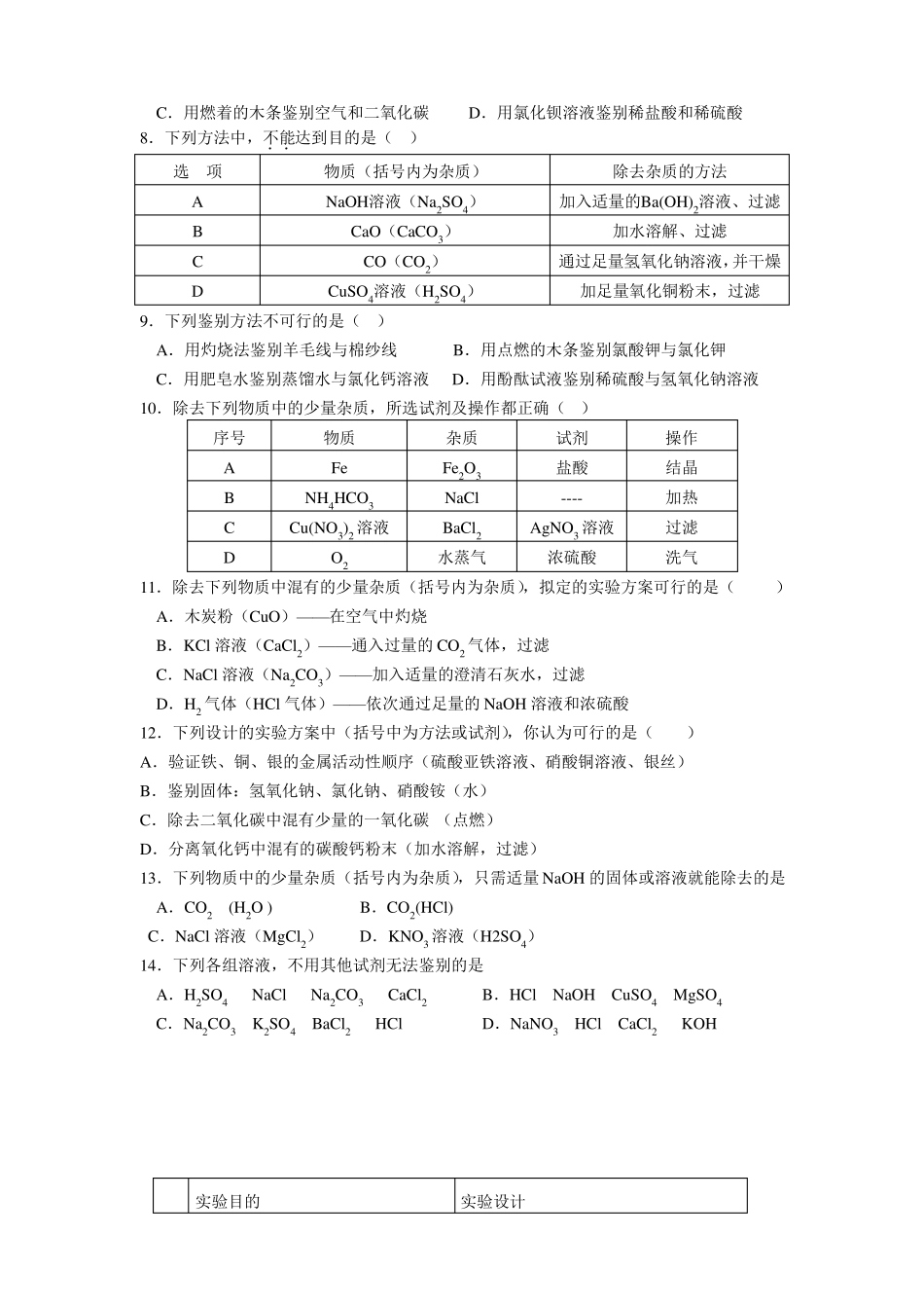 2017中考化学物质的检验与鉴别专项训练_第2页